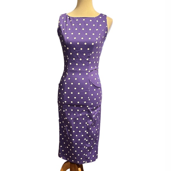 Collectif Mainline Hepburn Pretty Polka Dot Pencil Dress - Picture 6 of 8